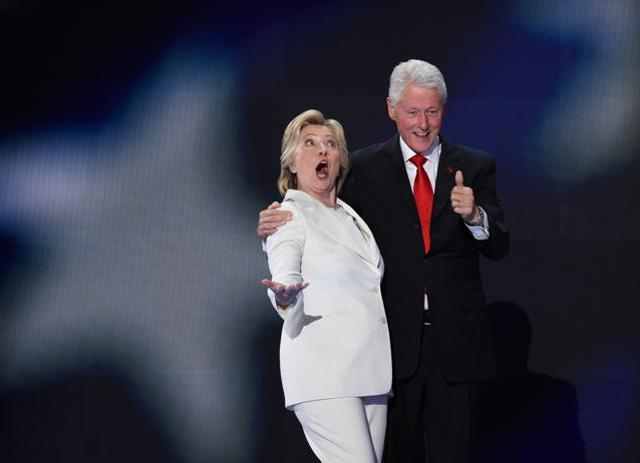 Democratic presidential nominee Hillary Clinton and husband, former US president Bill Clinton, celebrate on the fourth and final night of the Democratic National Convention in Philadelphia, Pennsylvania. (AFP File Photo) Democratic presidential nominee Hillary Clinton and husband, former US president Bill Clinton, celebrate on the fourth and final night of the Democratic National Convention in Philadelphia, Pennsylvania. (AFP File Photo)