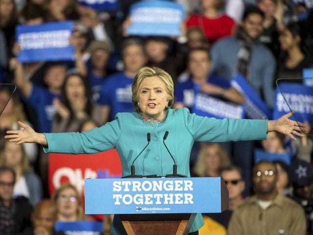 Democratic presidential candidate Hillary Clinton speaks during a campaign rally at Cleveland Public Hall in Cleveland no November 6. (AP) Democratic presidential candidate Hillary Clinton speaks during a campaign rally at Cleveland Public Hall in Cleveland no November 6. (AP)