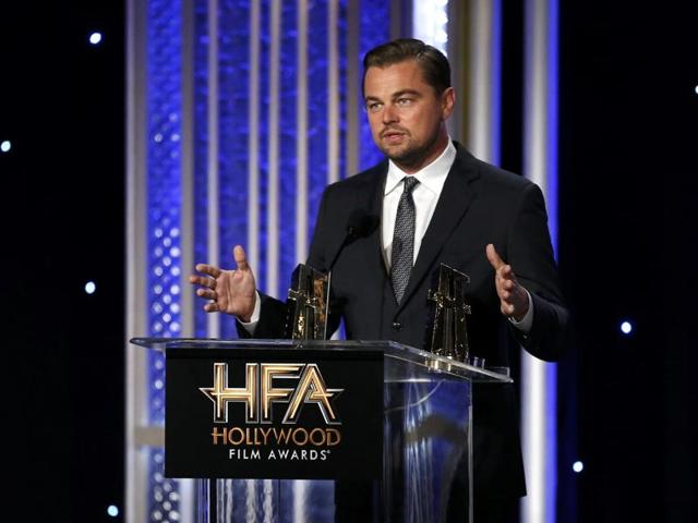 Actor Leonardo DiCaprio accepts the Hollywood Documentary Award for Before the Flood at the Hollywood Film Awards in Beverly Hills. (REUTERS) 