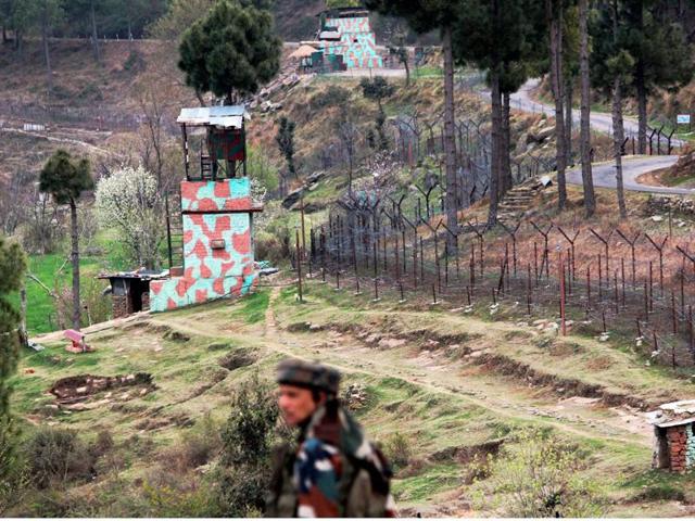 A view of an Indian border post near fencing on the Line of Control (LoC) in Balakot Sector in Poonch.(PTI File Photo) A view of an Indian border post near fencing on the Line of Control (LoC) in Balakot Sector in Poonch.(PTI File Photo)