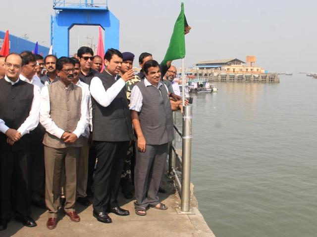 Chief minister Devendra Fadnavis and Union minister Nitin Gadkari during the foundation stone laying ceremony at Ferry Wharf on Monday. (Bhushan Koyande) Chief minister Devendra Fadnavis and Union minister Nitin Gadkari during the foundation stone laying ceremony at Ferry Wharf on Monday. (Bhushan Koyande)