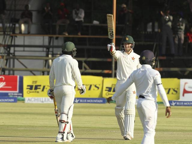 Zimbabwe batsman Craig Ervine celebrates after scoring 50 on the second day of the second Test against Sri Lanka at the Harare Sports Club on Monday. (AP) Zimbabwe batsman Craig Ervine celebrates after scoring 50 on the second day of the second Test against Sri Lanka at the Harare Sports Club on Monday. (AP)