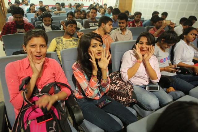 Students whistle as they revisit the Ramayana through a theatrical adaptation. (Manoj Verma/HT )