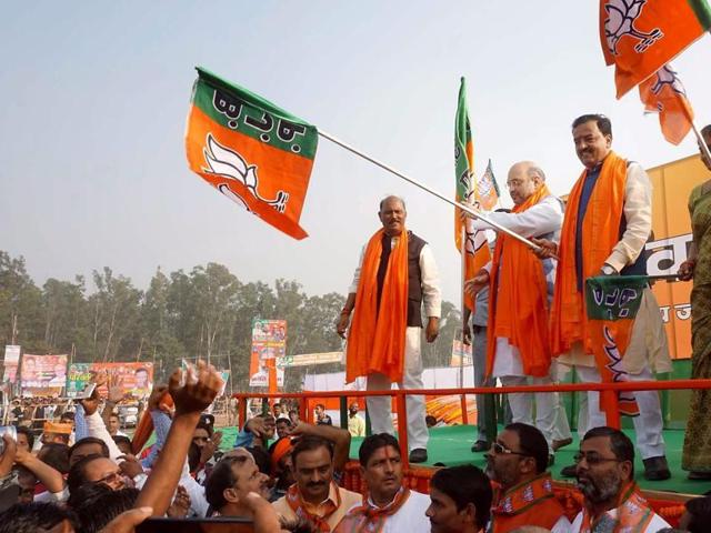 BJP President Amit Shah promised that his party was committed to bettering the lot of the youth in UP and said that due to the lack of employment opportunities many of them are forced migrate to Delhi and Mumbai.(PTI) BJP President Amit Shah promised that his party was committed to bettering the lot of the youth in UP and said that due to the lack of employment opportunities many of them are forced migrate to Delhi and Mumbai.(PTI)
