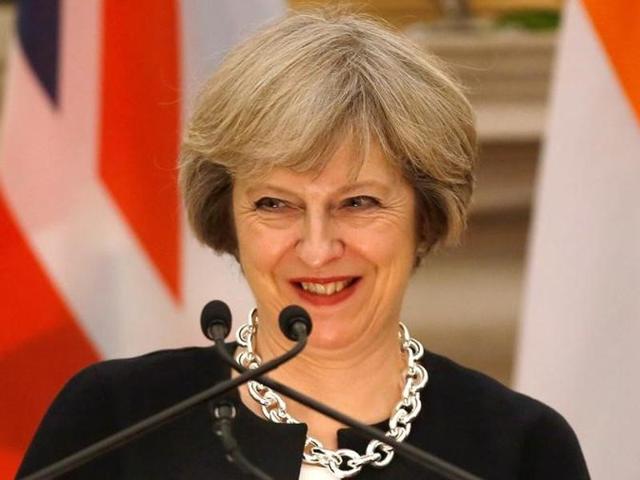 Britain's Prime Minister Theresa May smiles as her Indian counterpart Narendra Modi (not pictured) reads a joint statement at Hyderabad House in New Delhi. (Reuters Photo) Britain's Prime Minister Theresa May smiles as her Indian counterpart Narendra Modi (not pictured) reads a joint statement at Hyderabad House in New Delhi. (Reuters Photo)