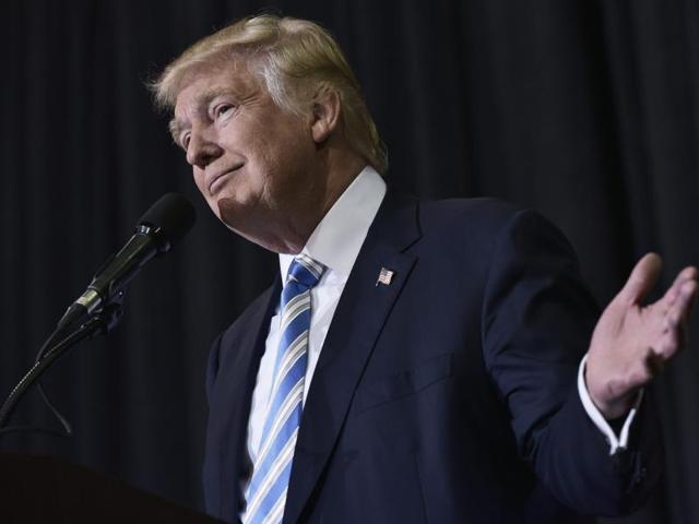 Republican presidential nominee Donald Trump speaks during a rally in the Robarts Arena of the Sarasota Fairgrounds on Monday. (AFP Photo)