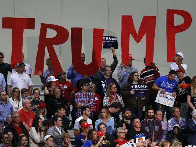 Supporters hold signs for Republican presidential candidate Donald Trump campaign rally in Grand Rapids, Michigan. (AP Photo) Supporters hold signs for Republican presidential candidate Donald Trump campaign rally in Grand Rapids, Michigan. (AP Photo)