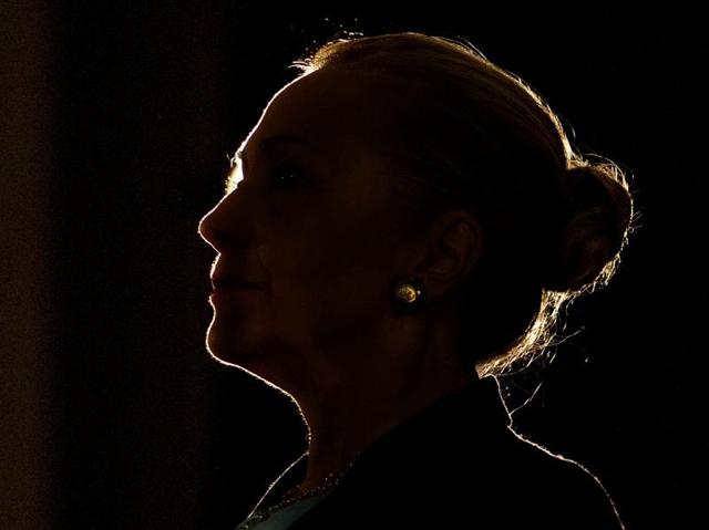 Hillary Clinton became New York’s senator in 2001 and remained in the post till 2009. Here she is silhouetted by a stage light as she speaks at the University of the Western Cape about the US-South Africa partnership, in Cape Town on August 8, 2012. (REUTERS Photo)