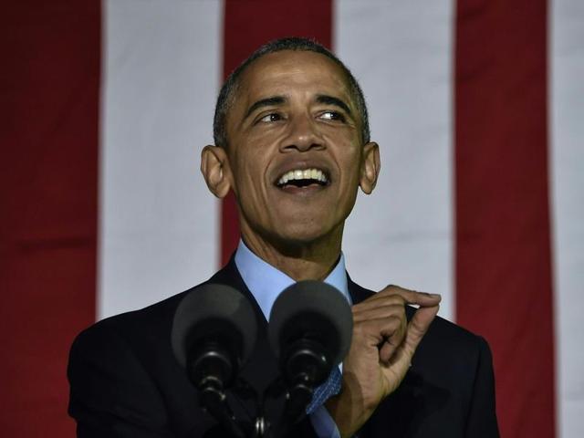 US President Barack Obama addresses the crowd during a rally for Democratic presidential nominee Hillary Clinton, on Independence Mall in Philadelphia, Pennsylvania. (AFP Photo) US President Barack Obama addresses the crowd during a rally for Democratic presidential nominee Hillary Clinton, on Independence Mall in Philadelphia, Pennsylvania. (AFP Photo)