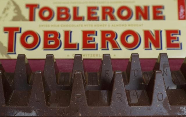 150g and 170g bars of Toblerone chocolate are illustrated in Loughborough, Britain. (Reuters) 150g and 170g bars of Toblerone chocolate are illustrated in Loughborough, Britain. (Reuters)