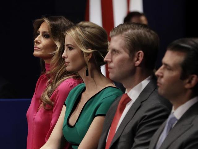 In this Sunday, Oct. 9, 2016 file photo, from left, Melania Trump, Ivanka Trump, Eric Trump and Donald Trump, Jr. (john locher/AP) In this Sunday, Oct. 9, 2016 file photo, from left, Melania Trump, Ivanka Trump, Eric Trump and Donald Trump, Jr. (john locher/AP)