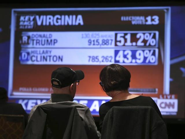 A couple sits and watches election night results at a watch party for Pennsylvania Democratic Senate candidate Katie McGinty in Philadelphia.(AP)