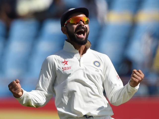 India's captain Virat Kohli celebrates the wicket of England's Haseeb Hameed. (AFP photo) India's captain Virat Kohli celebrates the wicket of England's Haseeb Hameed. (AFP photo)