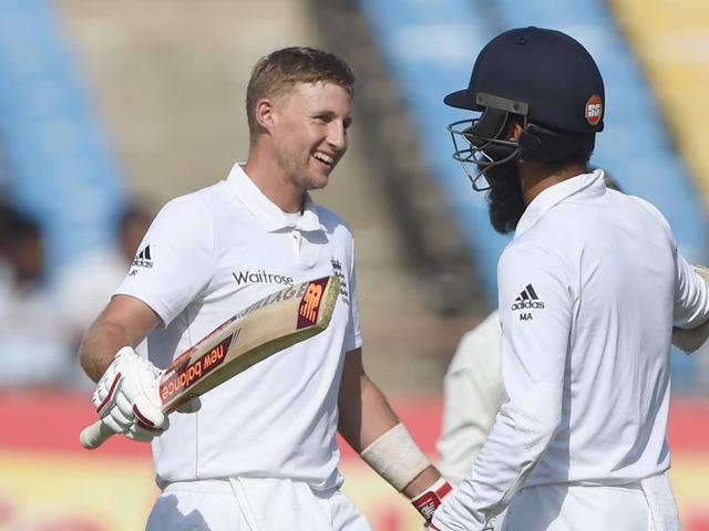 England's Joe Root struck a brilliant century, his first in the Indian sub-continent and third against India to givet the visitors the upper hand on the first day of the Rajkot Test on Wednesday- (AFP) England's Joe Root struck a brilliant century, his first in the Indian sub-continent and third against India to givet the visitors the upper hand on the first day of the Rajkot Test on Wednesday- (AFP)