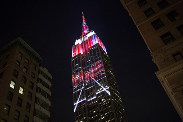 The Empire State building displays a 2016 US Presidential election themed light show in New York. (Reuters Photo) The Empire State building displays a 2016 US Presidential election themed light show in New York. (Reuters Photo)