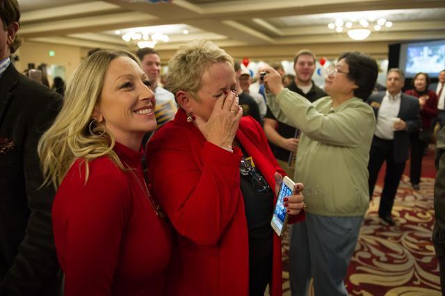 Supporters of US Senator Pat Toomey of Pennsylvania cheer following his election victory in a highly-contested, most-expensive senatorial race in US history at the Holiday Inn in Lehigh Valley on November 8, 2016 in Breinigsville, Pennsylvania. (AFP) Supporters of US Senator Pat Toomey of Pennsylvania cheer following his election victory in a highly-contested, most-expensive senatorial race in US history at the Holiday Inn in Lehigh Valley on November 8, 2016 in Breinigsville, Pennsylvania. (AFP)