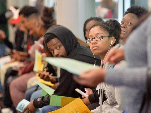 Students of North Carolina Central University wait in a long line during a countywide clinch in the Board of Elections' computer system on November 8 in Durham, North Carolina. The young African American vote could be crucial to the battleground state. (AFP) Students of North Carolina Central University wait in a long line during a countywide clinch in the Board of Elections' computer system on November 8 in Durham, North Carolina. The young African American vote could be crucial to the battleground state. (AFP)