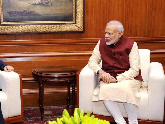 Prime Minister Narendra Modi meeting with secretary of the central political and legal affairs commission of the Communist Party of China, Meng Jianzhu in New Delhi on Wednesday.(PTI Photo) Prime Minister Narendra Modi meeting with secretary of the central political and legal affairs commission of the Communist Party of China, Meng Jianzhu in New Delhi on Wednesday.(PTI Photo)