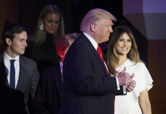 Republican US president-elect Donald Trump stands wife Melania and family at his election night rally in Manhattan, New York. (Reuters Photo) Republican US president-elect Donald Trump stands wife Melania and family at his election night rally in Manhattan, New York. (Reuters Photo)