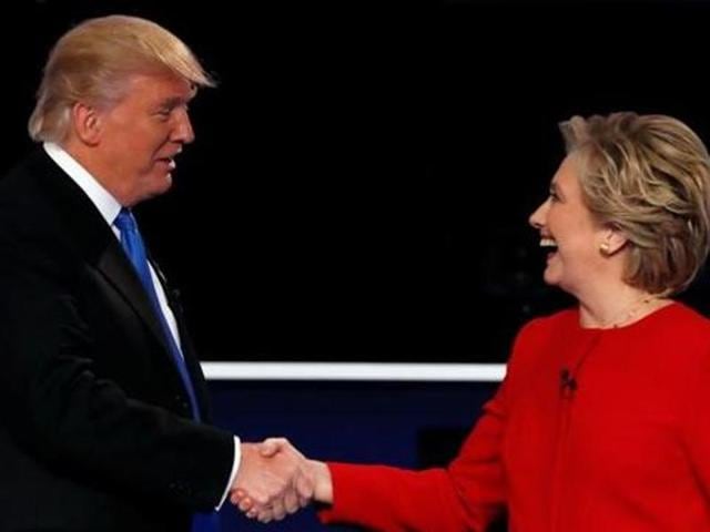 Donald Trump and Hillary Clinton shake hands at the end of their first presidential debate at Hofstra University in Hempstead, New York.(Reuters File Photo)