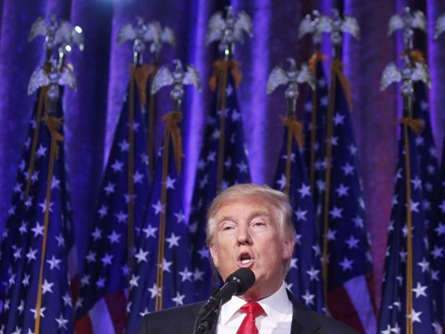 Republican US president-elect Donald Trump speaks at his election night rally in Manhattan, New York. (carlo allegri/REUTERS) Republican US president-elect Donald Trump speaks at his election night rally in Manhattan, New York. (carlo allegri/REUTERS)