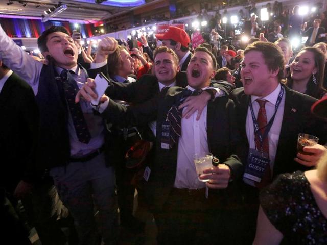 Supporters of US Republican presidential nominee Donald Trump react at his election night rally in Manhattan, New York. (REUTERS) Supporters of US Republican presidential nominee Donald Trump react at his election night rally in Manhattan, New York. (REUTERS)