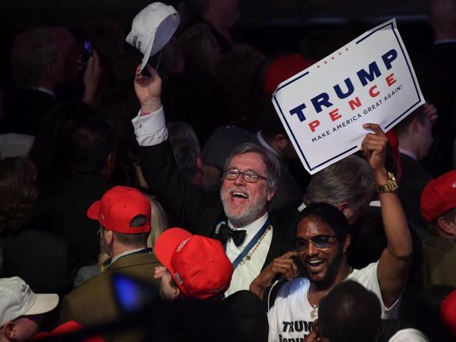 Supporters of Republican presidential nominee Donald Trump celebrates during election night at the New York Hilton Midtown in New York on November 9, 2016. (jim watson/AFP) Supporters of Republican presidential nominee Donald Trump celebrates during election night at the New York Hilton Midtown in New York on November 9, 2016. (jim watson/AFP)