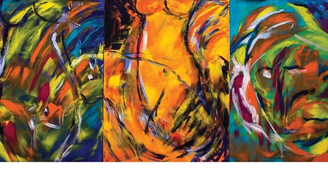 Her Trilogy, acrylic on canvas (Photo courtesy: Shombit Sengupta) Her Trilogy, acrylic on canvas (Photo courtesy: Shombit Sengupta)