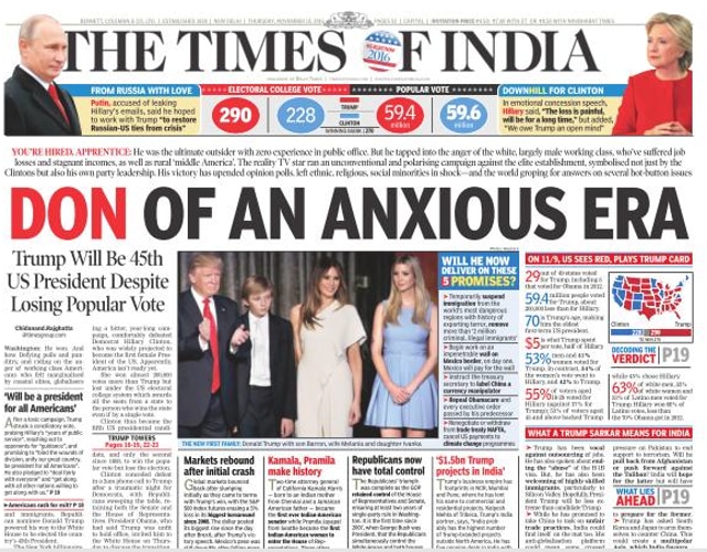  (A screenshot of Times of India’s Wednesday’s front page. )