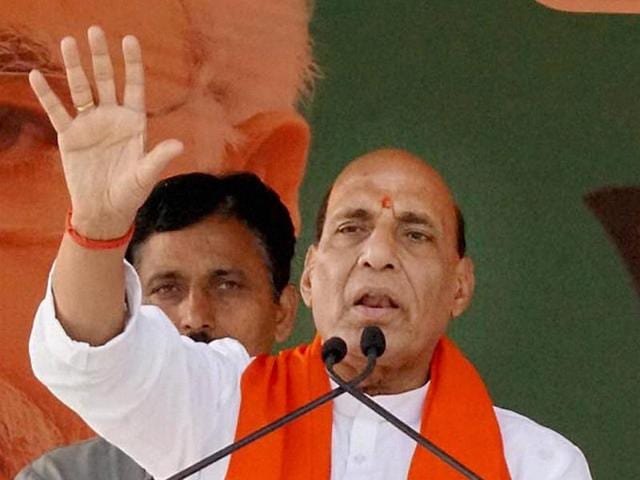 Union home minister Rajnath Singh speaks at the launch of the fourth stage of party's parivartan yatra in Ballia on on Wednesday. (PTI Photo) Union home minister Rajnath Singh speaks at the launch of the fourth stage of party's parivartan yatra in Ballia on on Wednesday. (PTI Photo)