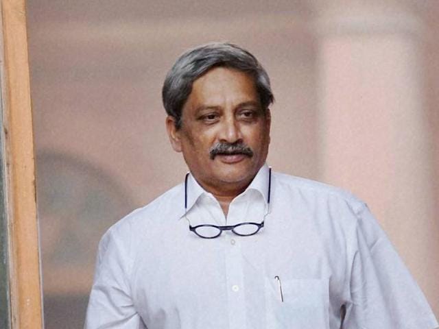 Defence minister Manohar Parrikar after a Cabinet meeting at South Block in New Delhi.(PTI File Photo)