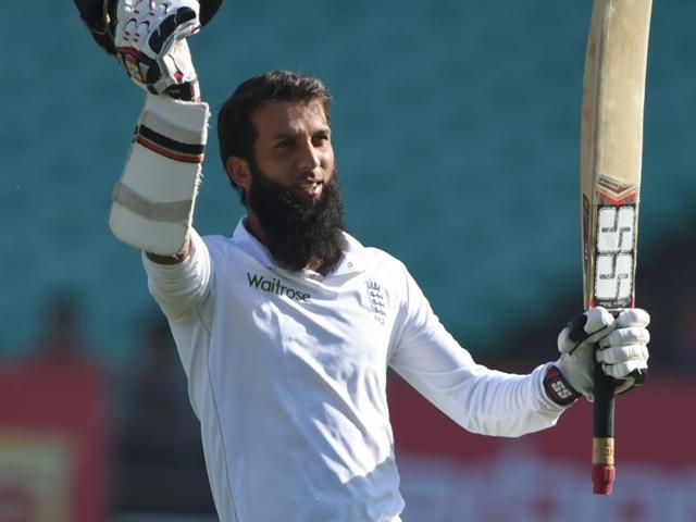 England's Moeen Ali celebrates after scoring a century. (AFP) England's Moeen Ali celebrates after scoring a century. (AFP)