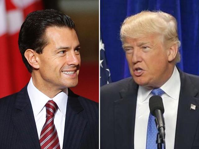 US Republican presidential nominee Donald Trump and Mexico's President Enrique Pena Nieto arrive for a press conference at the Los Pinos residence in Mexico City on August 31, 2016. (REUTERS)