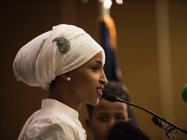 Ilhan Omar, a candidate for State Representative for District 60B in Minnesota, gives an acceptance speech on election night in Minneapolis, Minnesota. Omar, a refugee from Somalia, is the first Somali-American Muslim woman to hold public office. (AFP Photo) Ilhan Omar, a candidate for State Representative for District 60B in Minnesota, gives an acceptance speech on election night in Minneapolis, Minnesota. Omar, a refugee from Somalia, is the first Somali-American Muslim woman to hold public office. (AFP Photo)