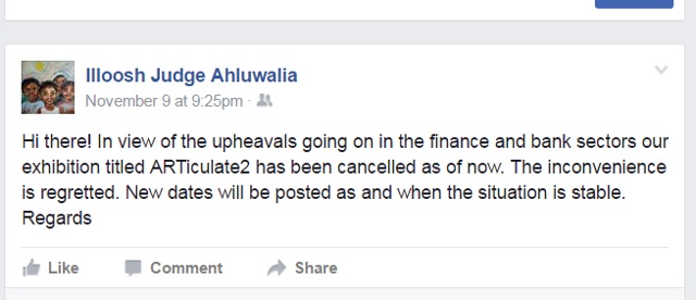 Artist Illoosh Ahluwalia postponed her event.