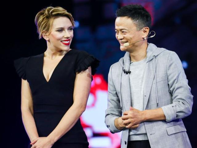 US actress Scarlett Johansson (left) and Jack Ma, Chairman of Alibaba Group, attending a shopping festival gala in Shenzhen, south China's Guangdong province. (AFP Photo) US actress Scarlett Johansson (left) and Jack Ma, Chairman of Alibaba Group, attending a shopping festival gala in Shenzhen, south China's Guangdong province. (AFP Photo)