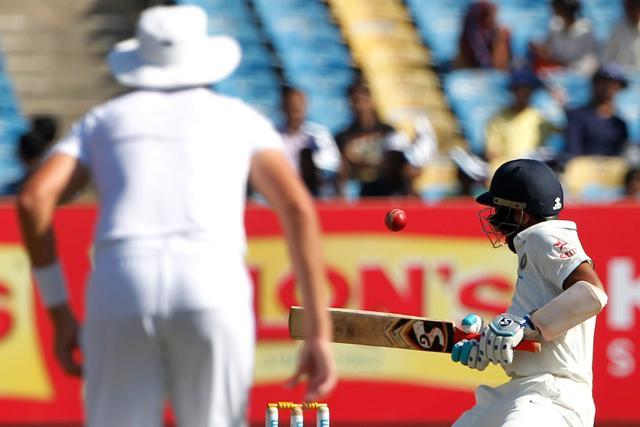 Cheteshwar Pujara was hit thrice on the helmet by Chris Woakes in the first session of day three between India and England at Rajkot. (BCCI)