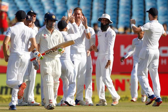 Stuart Broad gave England the best start by dismissing Gautam Gambhir early on day three of the first Test in Rajkot (BCCI)