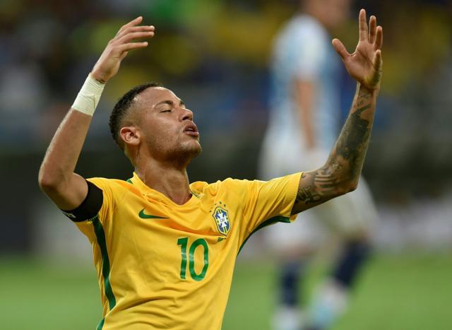 Brazil's Neymar celebrates after defeating Argentina 3-0 in their 2018 FIFA World Cup qualifier. (AFP Photo)