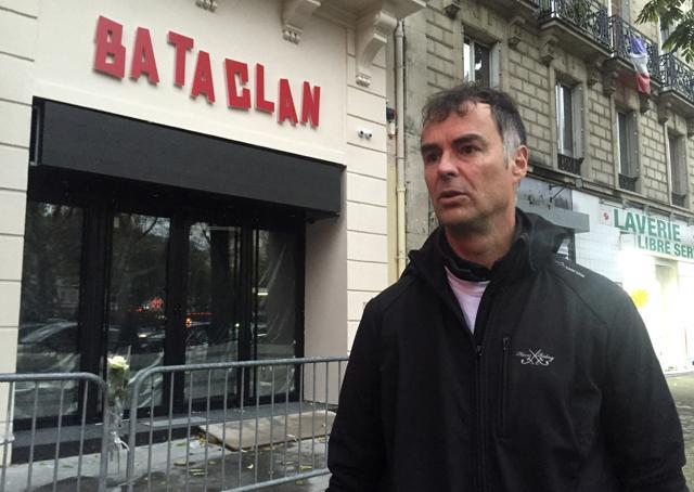 Denys Plaud, 48, a Bataclan survivor who was teaching maths and physics, answers questions during an interview with the Associated Press in front of the Bataclan concert hall in Paris, France. (AP Photo) Denys Plaud, 48, a Bataclan survivor who was teaching maths and physics, answers questions during an interview with the Associated Press in front of the Bataclan concert hall in Paris, France. (AP Photo)