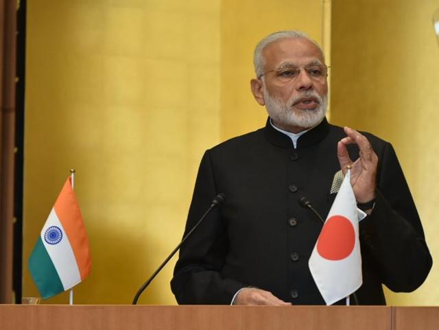 Prime Minister Narendra Modi addresses a gathering in Japan. (Picture tweeted by @narendramodi) Prime Minister Narendra Modi addresses a gathering in Japan. (Picture tweeted by @narendramodi)