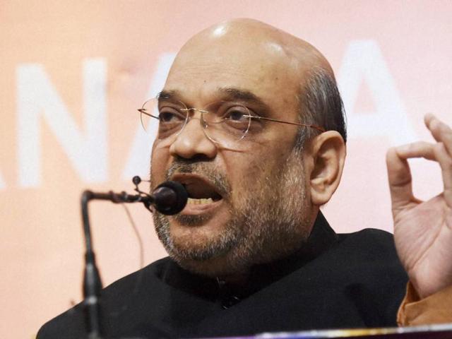 BJP President Amit Shah addressing a press conference in New Delhi.(PTI Photo) BJP President Amit Shah addressing a press conference in New Delhi.(PTI Photo)