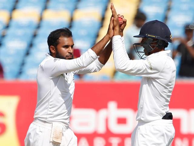 Adil Rashid picked up three quick wickets as India’s tail failed to contribute . (BCCI) Adil Rashid picked up three quick wickets as India’s tail failed to contribute . (BCCI)