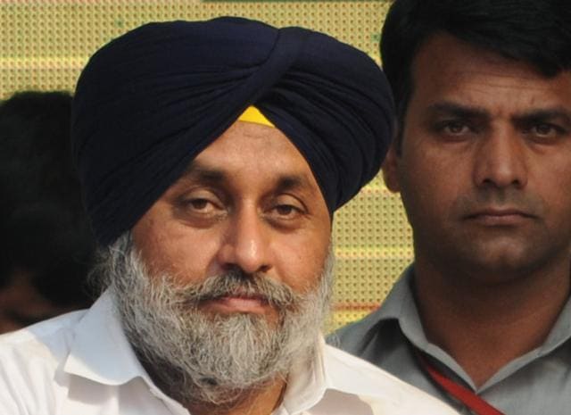 Sukhbir at a function in Jalandhar on Friday. (Pardeep Pandit/HT Photo)