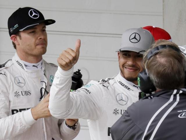 Mercedes’ Lewis Hamilton waves after he clocked the fastest time during qualifying session at the Interlagos race track in Sao Paulo. (AP) Mercedes’ Lewis Hamilton waves after he clocked the fastest time during qualifying session at the Interlagos race track in Sao Paulo. (AP)