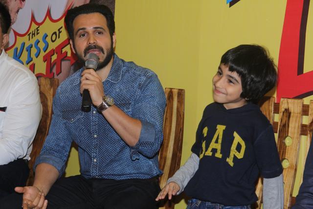Emraan Hashmi with his son Ayaan during the launch of his book, The Kiss of Life, in May this year. (Pramod Thakur/HT Photo)