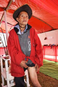 Tapir Samchung, a Bokar tribal adhering to the indigenous Donyi-Polo faith, caught a bullet in his left thigh when the Chinese Army attacked his village in 1962.  (Rahul Karmakar/HT Photo)