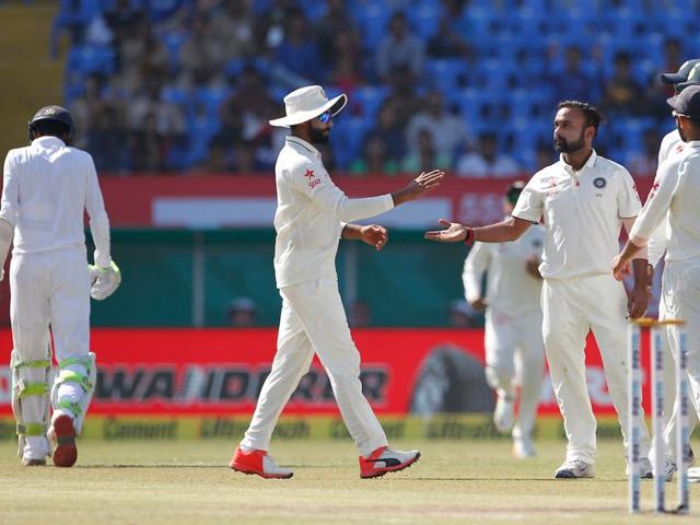 Amit Mishra finally broke the 180-run stand when he had Hameed caught and bowled for a wonderful 82. It was a good Test for the 19-year-old opener, who was the youngest opener to debut for England. (BCCI) 