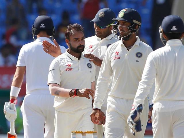 Amit Mishra took the wicket of Joe Root as England searched for quick runs. (BCCI) 