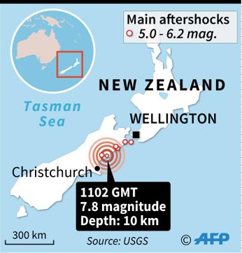 Map of New Zealand locating the 7.4 magnitude quake that hit New Zealand Sunday. (AFP) Map of New Zealand locating the 7.4 magnitude quake that hit New Zealand Sunday. (AFP)